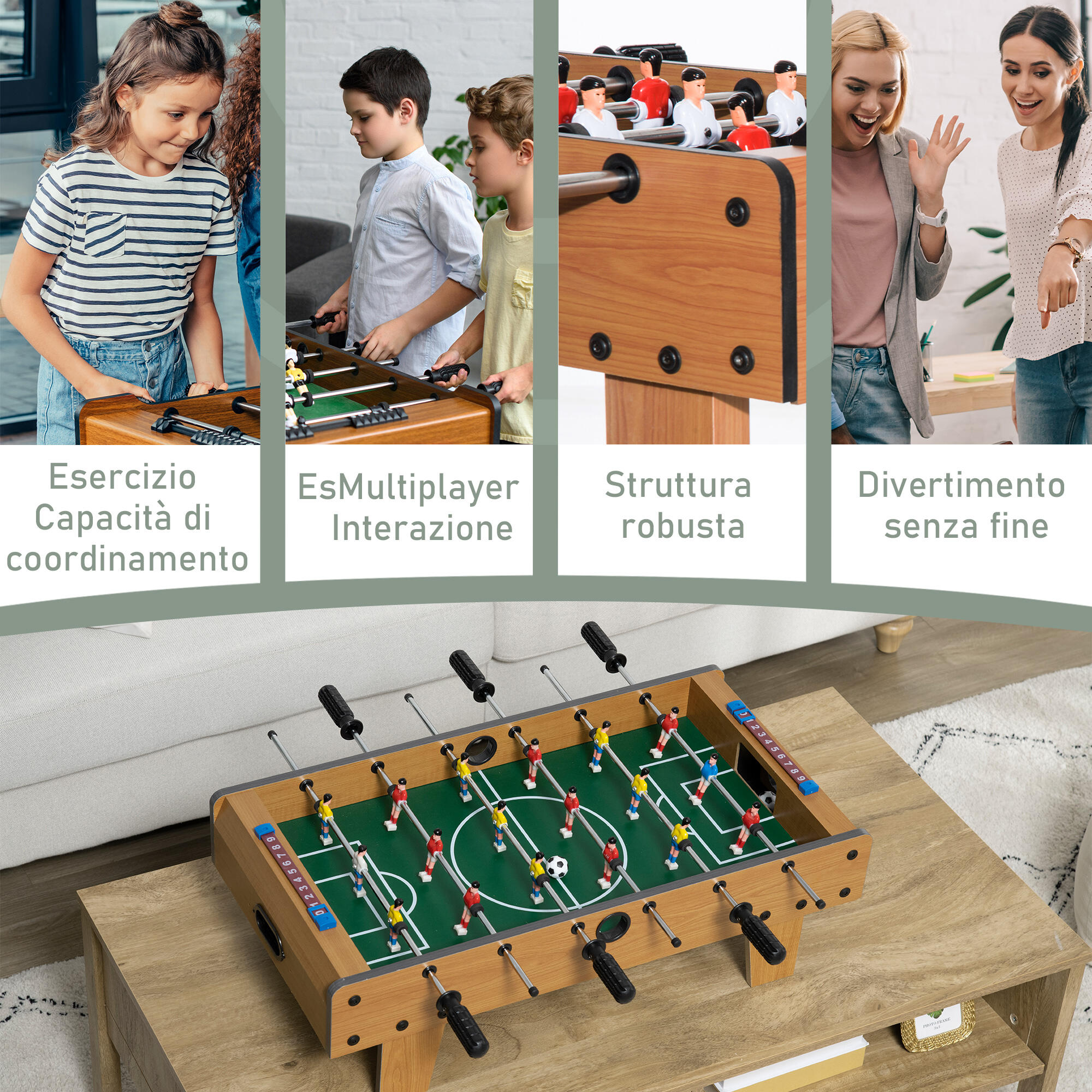 HOMCOM Calcio Balilla Pieghevole per Adulti e Bambini in MDF 69x36.5x22 cm 6/8
