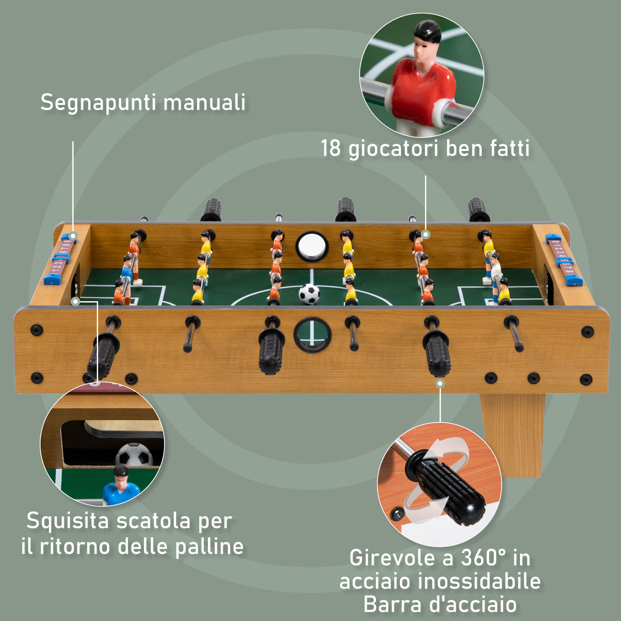 HOMCOM Calcio Balilla Pieghevole per Adulti e Bambini in MDF 69x36.5x22 cm 4/8