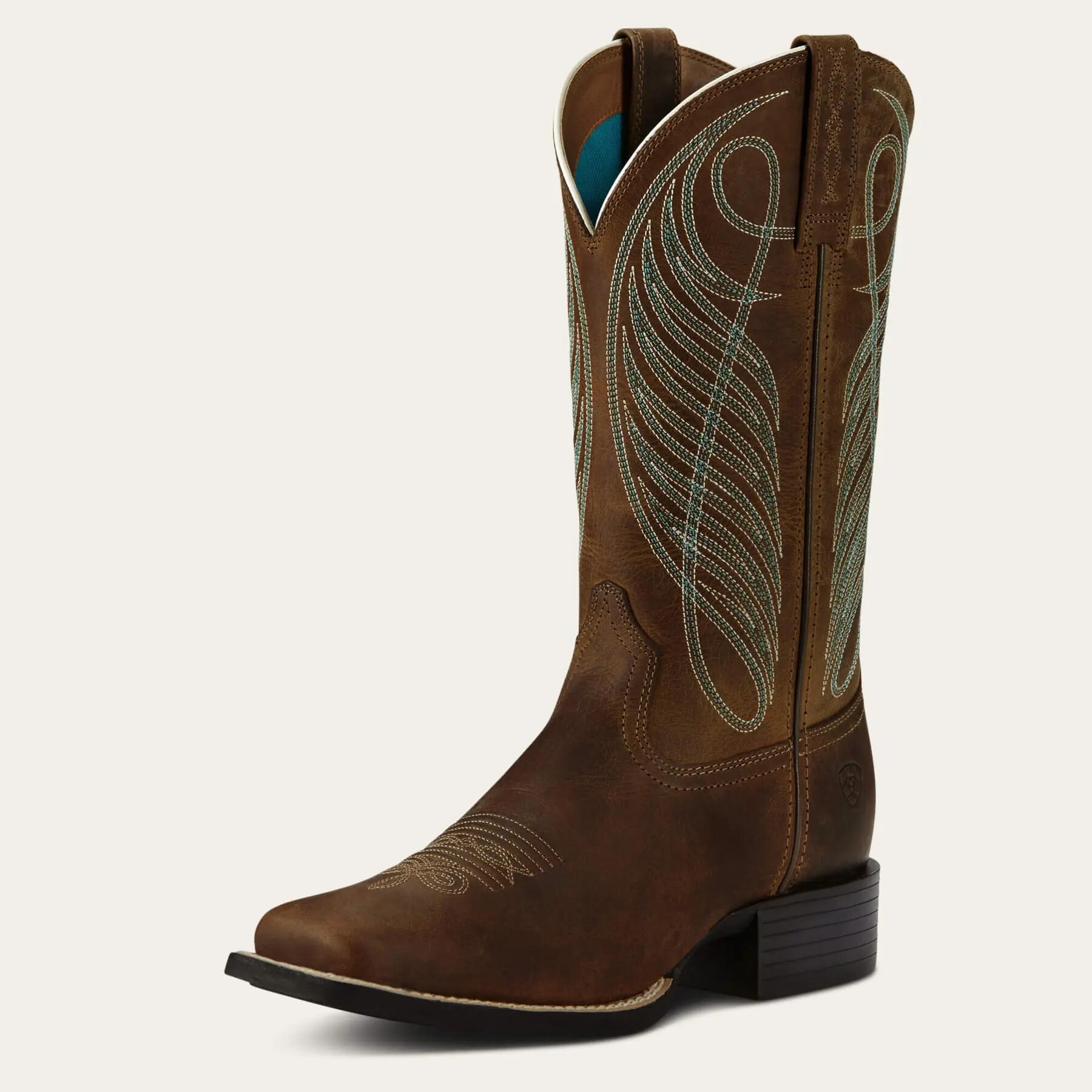 ARIAT Heritage Bottes western à bout rond – Bottes de cowgirl en cuir pour femme, marron vieilli, 37