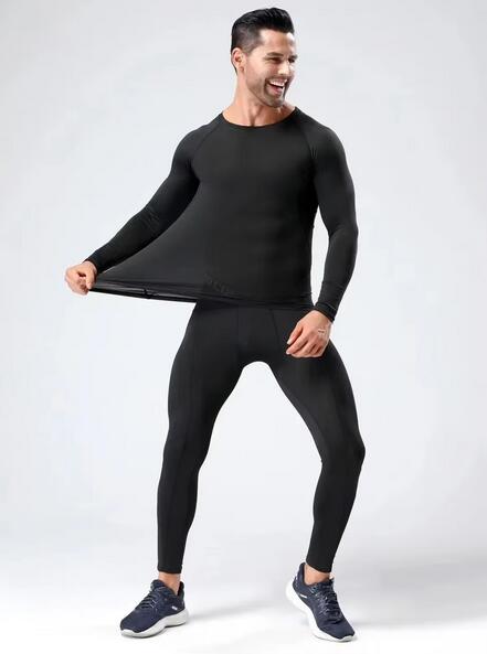 Completo intimo termico da uomo, maglietta a compressione a maniche lunghe 2/4