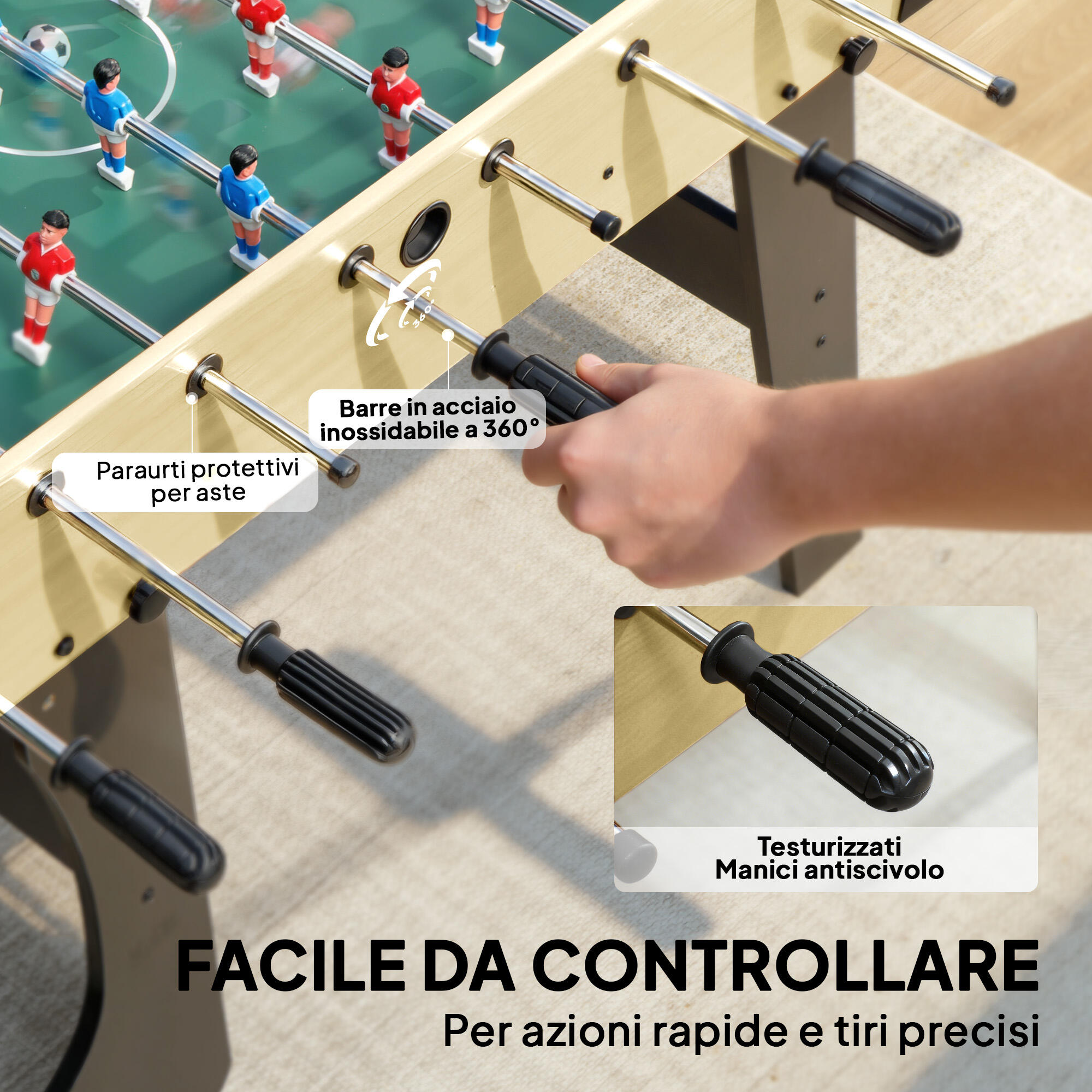 SPORTNOW Calcio Balilla Pieghevole con Impugnature Antiscivolo Verde e Legno 6/8
