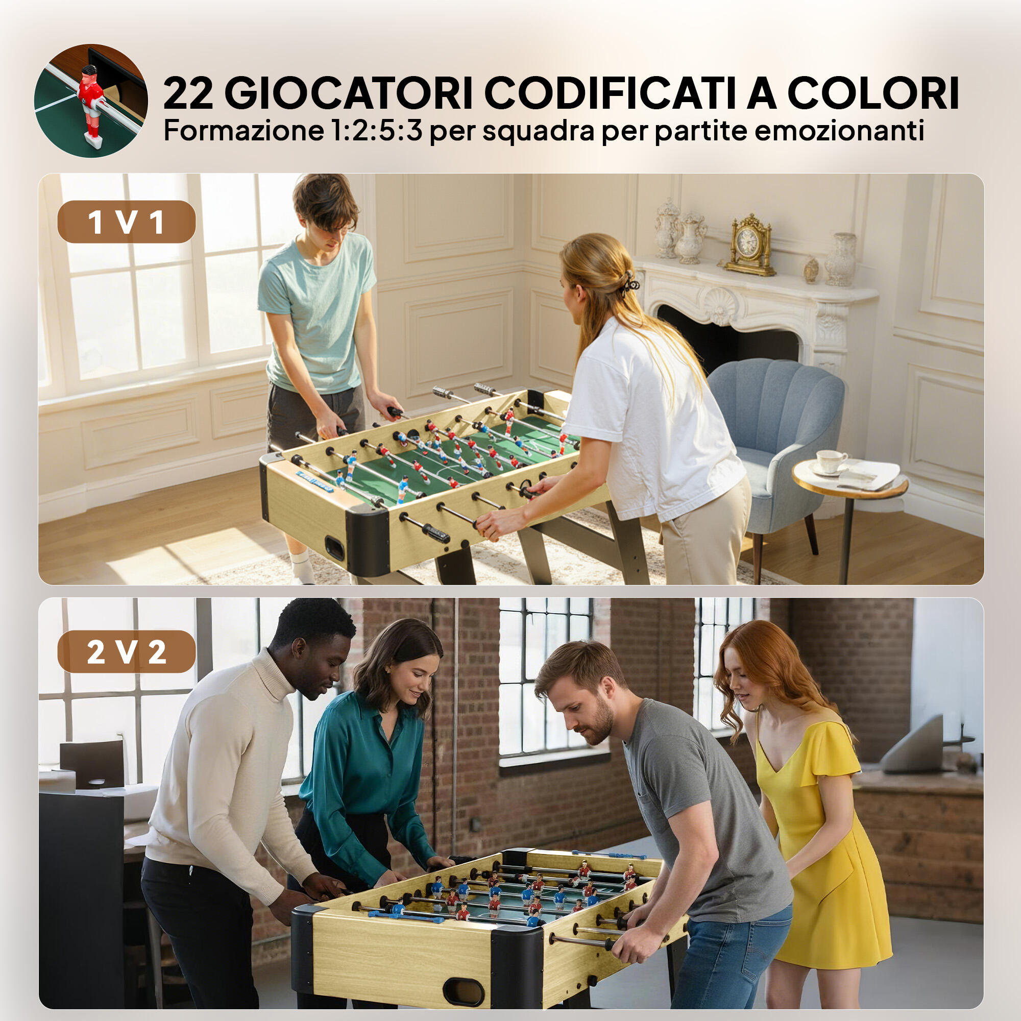 SPORTNOW Calcio Balilla Pieghevole con Impugnature Antiscivolo Verde e Legno 5/8