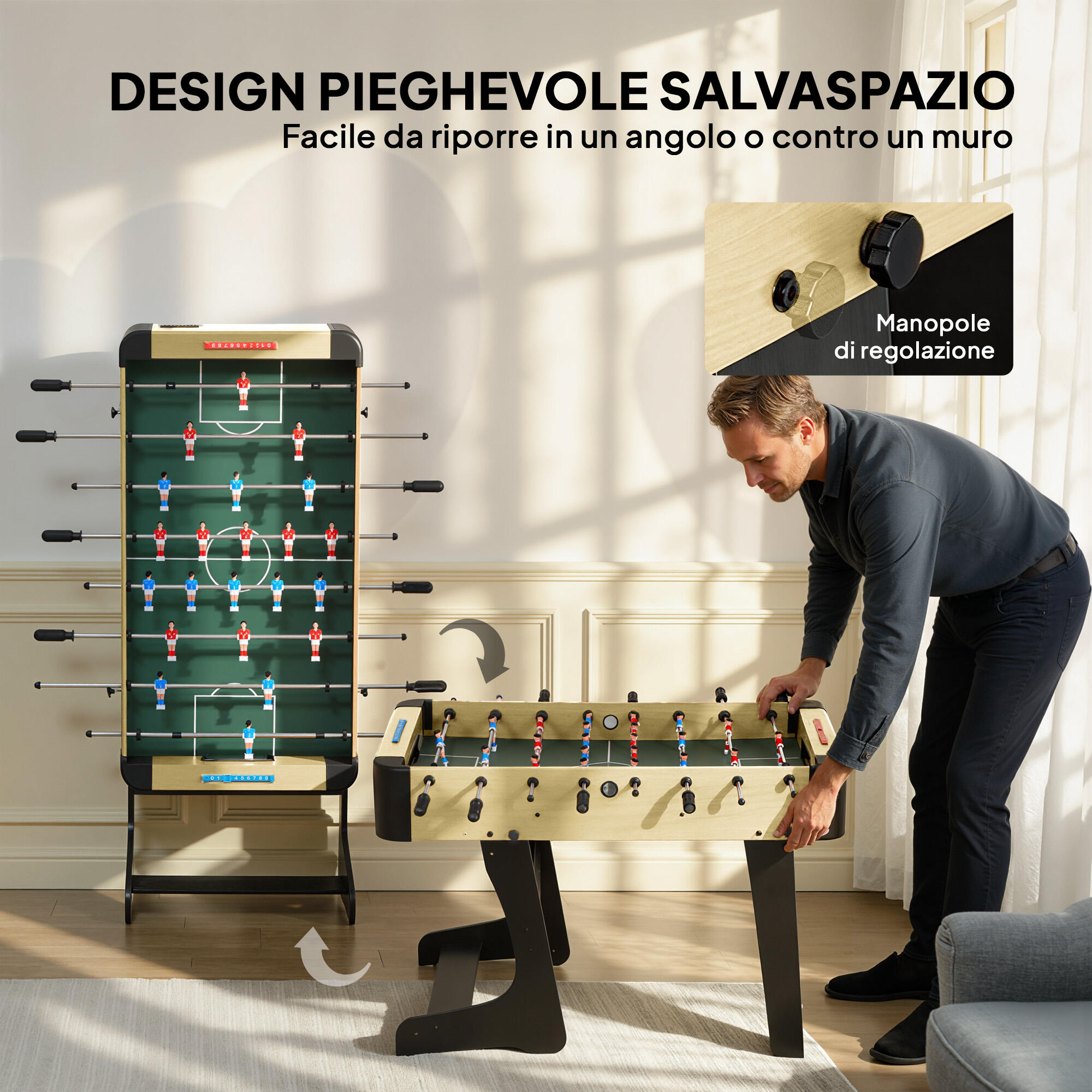 SPORTNOW Calcio Balilla Pieghevole con Impugnature Antiscivolo Verde e Legno 4/8