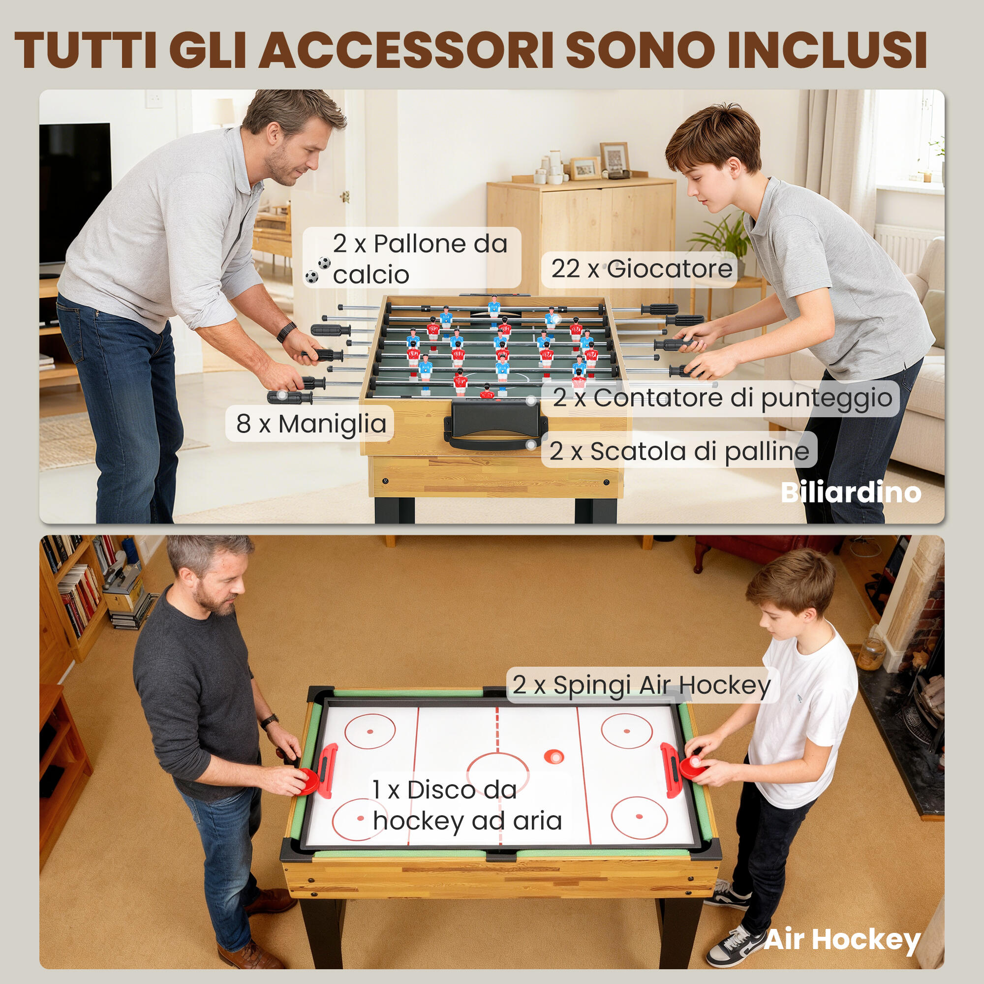 SPORTNOW Tavolo da Gioco 13in1 Calciobalilla, Ping Pong, Air Hockey, Biliardo 6/8