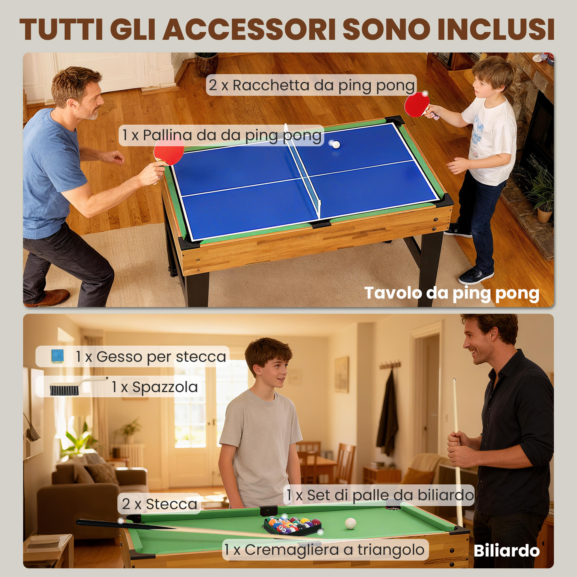 SPORTNOW Tavolo da Gioco 13in1 Calciobalilla, Ping Pong, Air Hockey, Biliardo 7/8