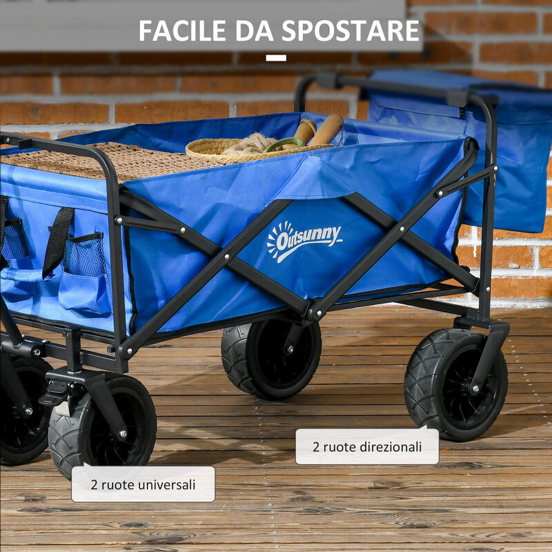 Cărucior exterior Outsunny 110L cu mâner telescopic și geantă frigorifică de 15L