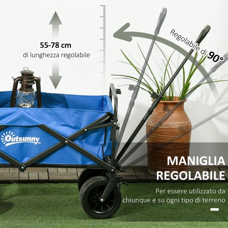 Cărucior exterior Outsunny 110L cu mâner telescopic și geantă frigorifică de 15L