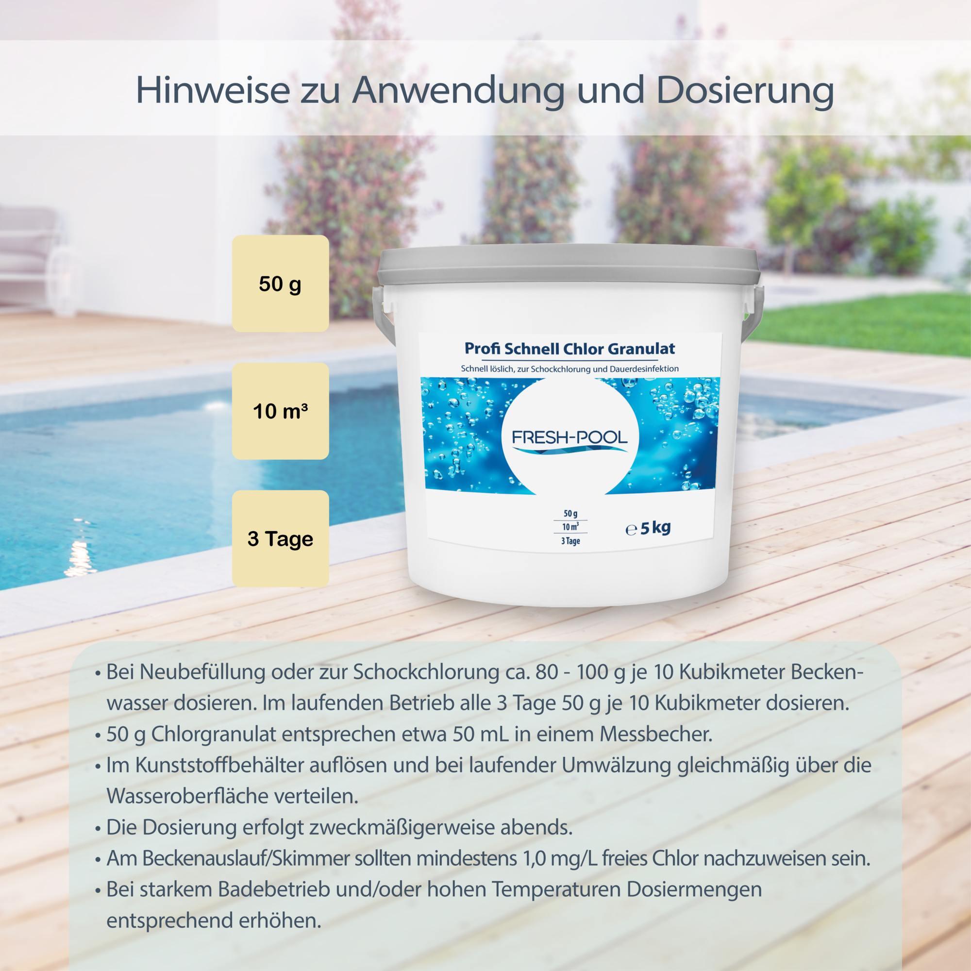 Fresh-Pool Profi Schnell Chlor Granulat, 56% Aktivchlor, 5 kg incl.
Dosierbecher 4/7