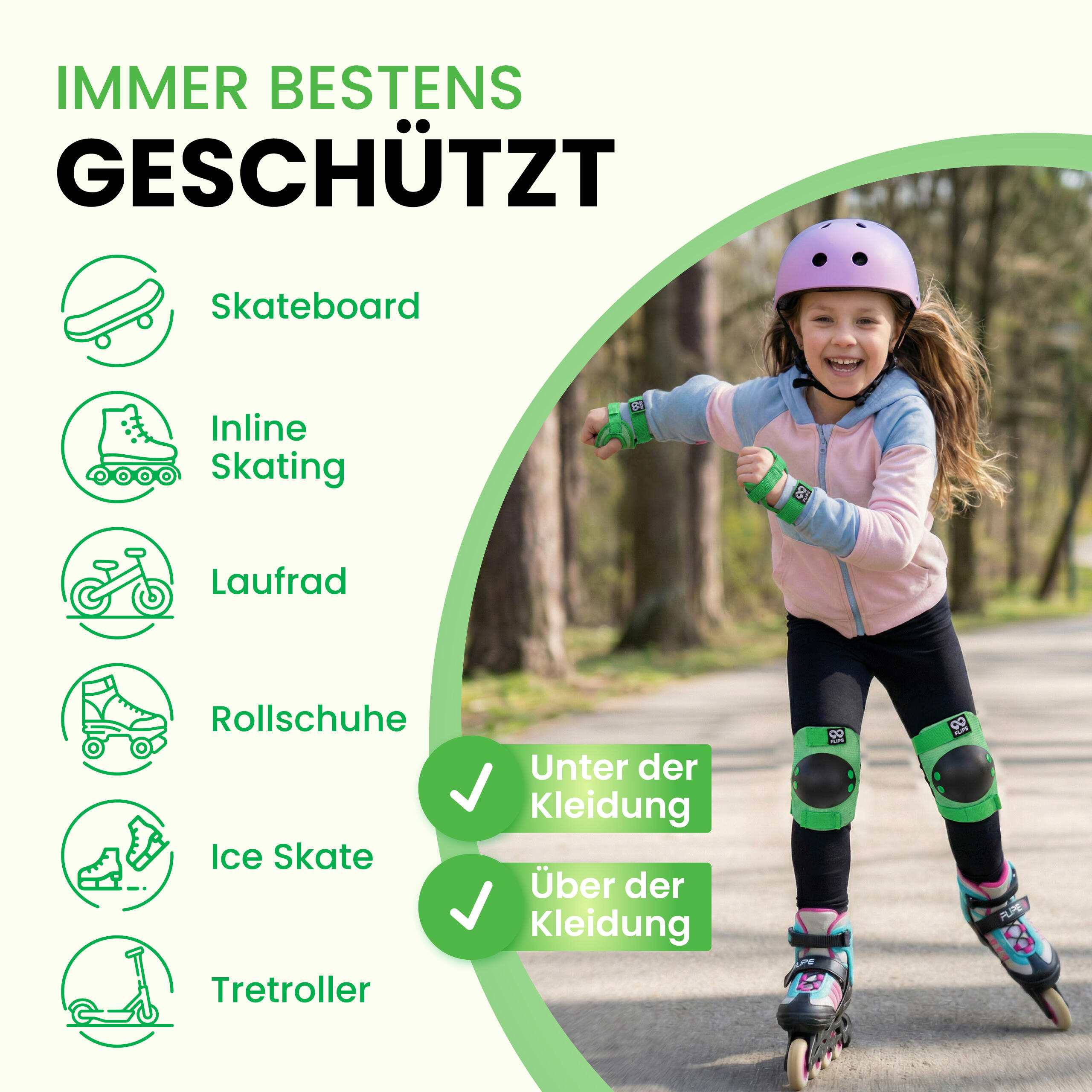 Schoner Set Inliner Kinder 3-12 Jahre mit Knieschoner Ellenbogenschoner & Hand 5/6