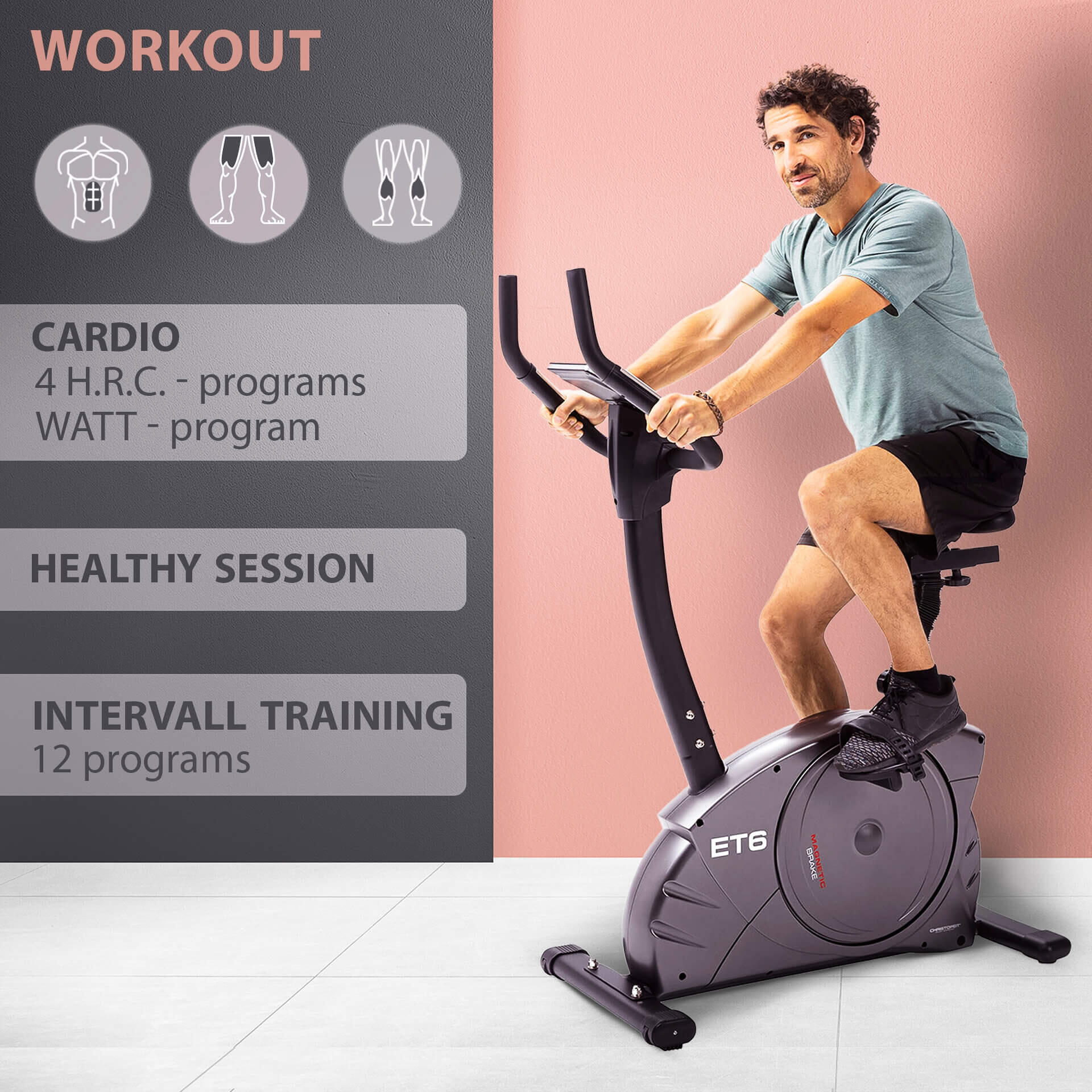 Vélo d'appartement ergomètre - 24 niveaux de résistance - 150kg + 200cm - ET 6 6/7