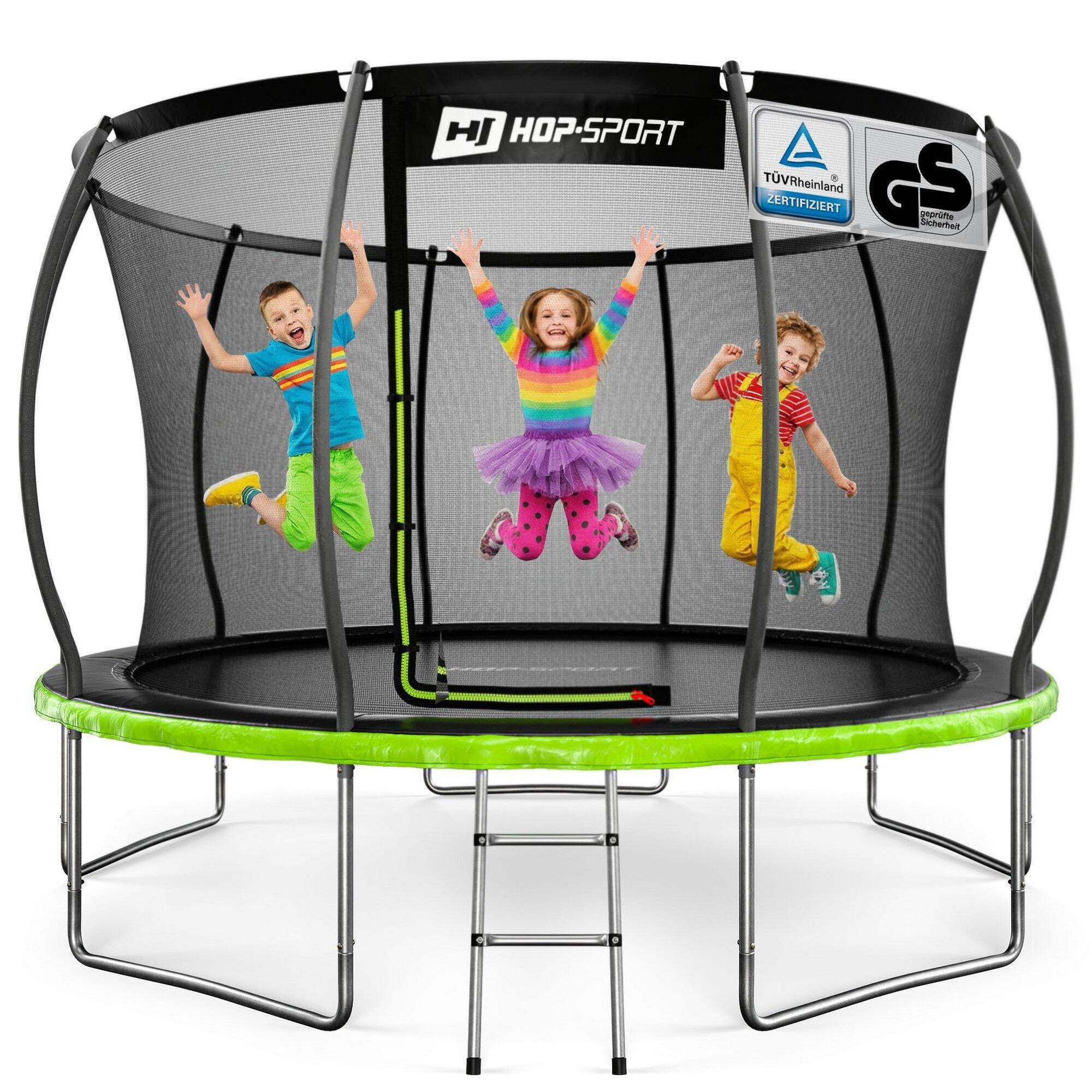 Trampolín de jardín 12ft (366cm) pumpkin - negro-verde con red interior 1/7