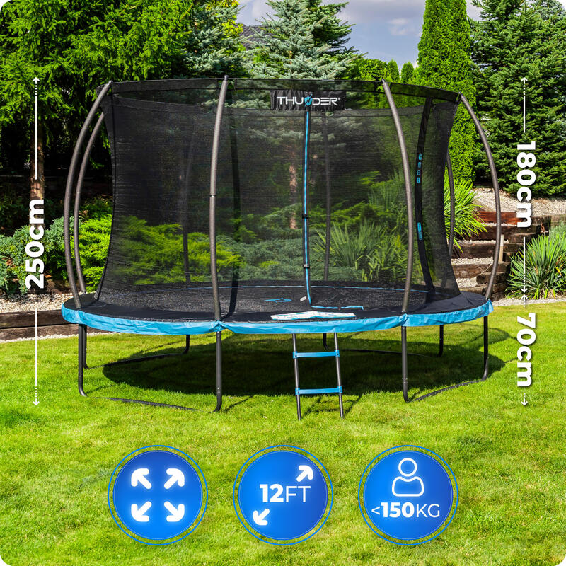 Zahradní trampolína pro děti se sítí THUNDER INSIDE ULTRA 12FT 366 cm MODRÁ