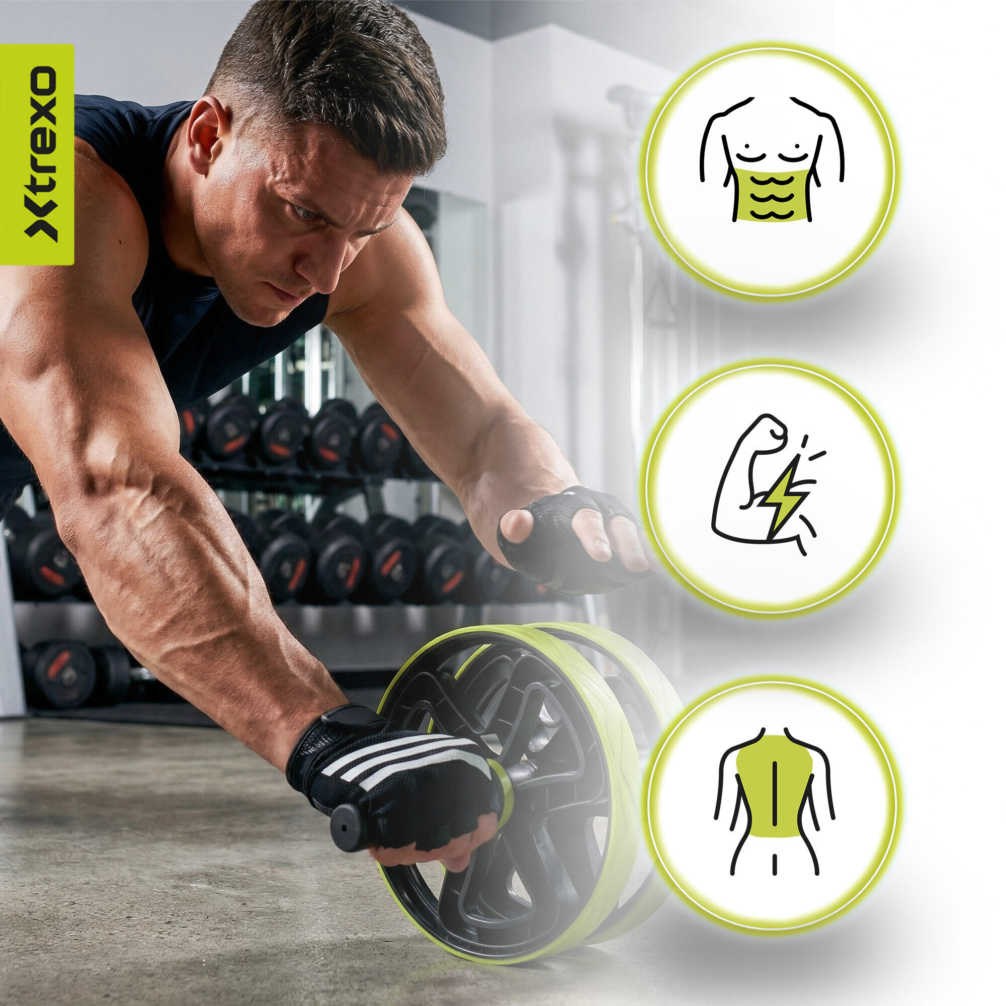 Roue d'exercice pour les muscles abdominaux XTREXO TXO-B4Z038-GN 6/7