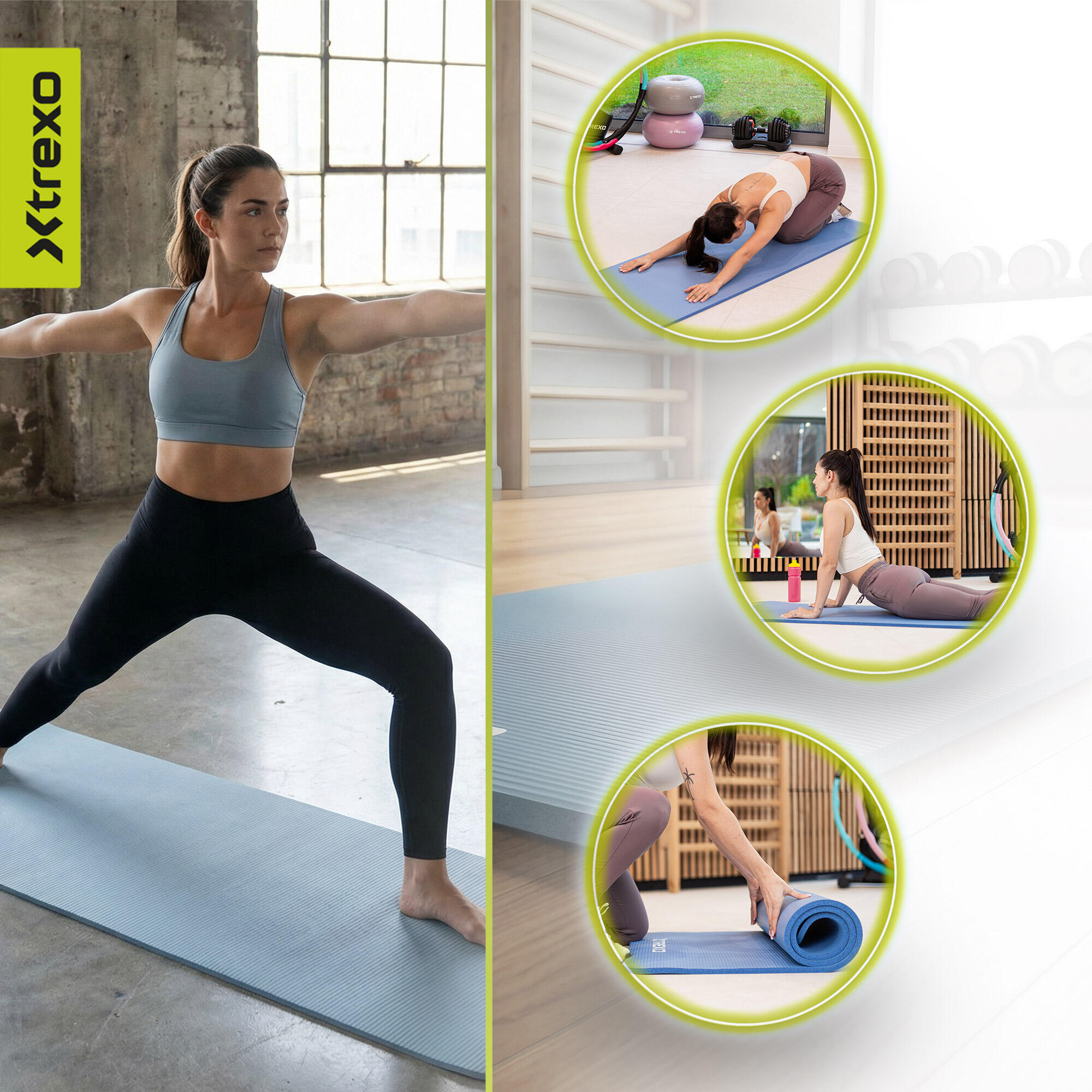 Tapis D’exercice TREXO En NBR 183 X 61 Cm – 15 Mm D’épaisseur, Antidérapant, Avec Sangle De Transport, Pour Yoga, Pilates Et Muscu