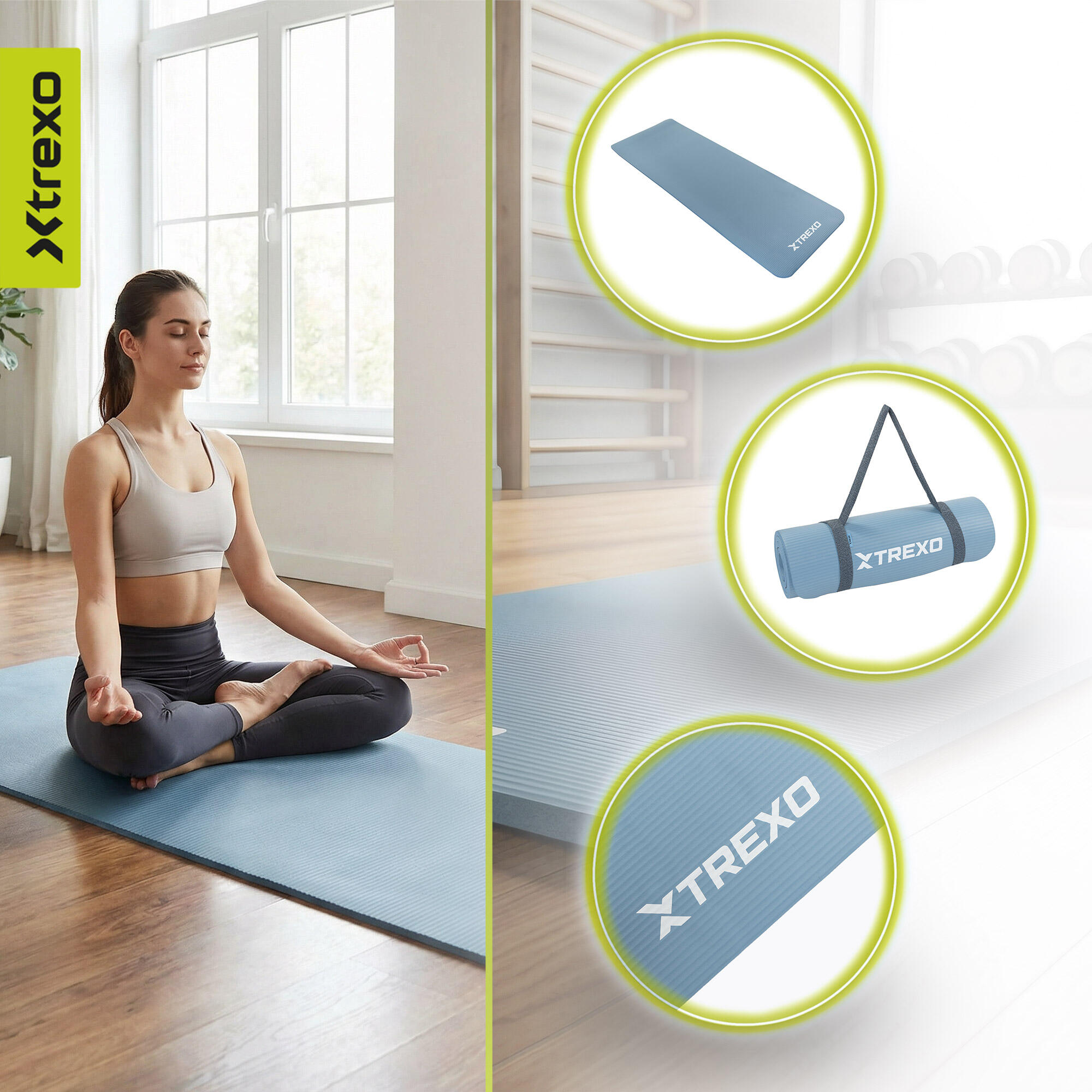 Tapis d'exercice XTREXO NBR 15 mm avec ceinture 4/7