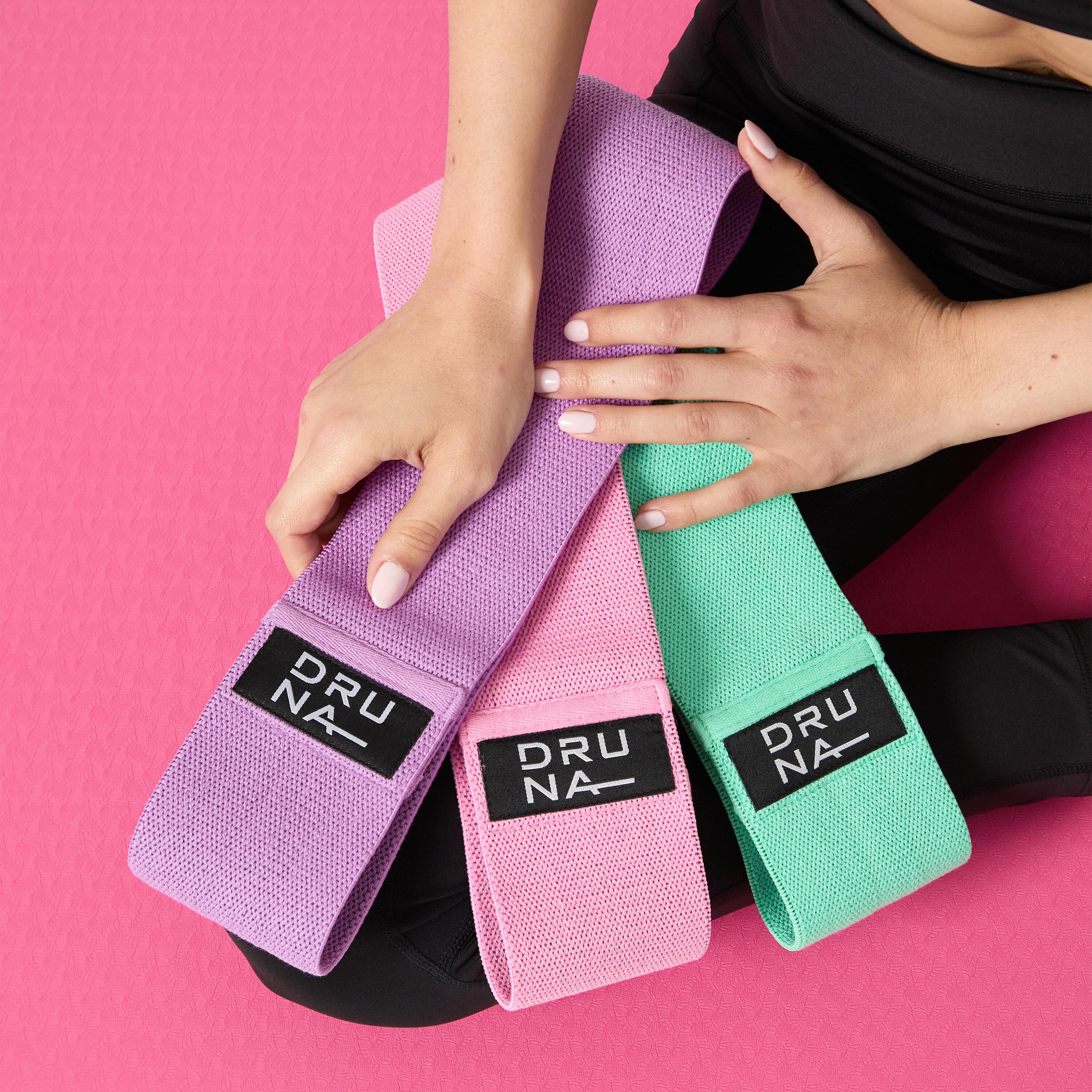 Bandes Élastiques en Tissu 3 Niveaux de Résistance INDIGO Violet-Rose-Vert 6/6