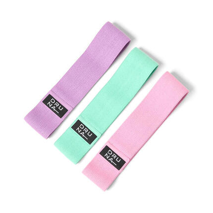 Bandes Élastiques en Tissu 3 Niveaux de Résistance INDIGO Violet-Rose-Vert