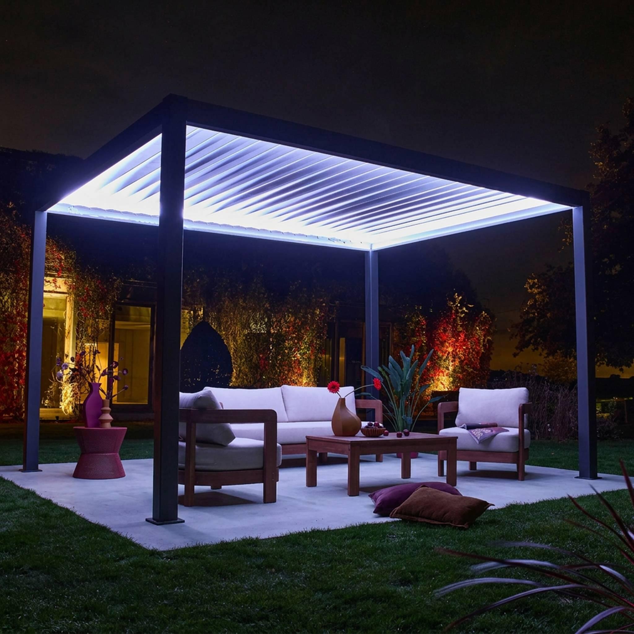 Pérgola bioclimática de aluminio con iluminación LED 3x4m, Antracita 2/6