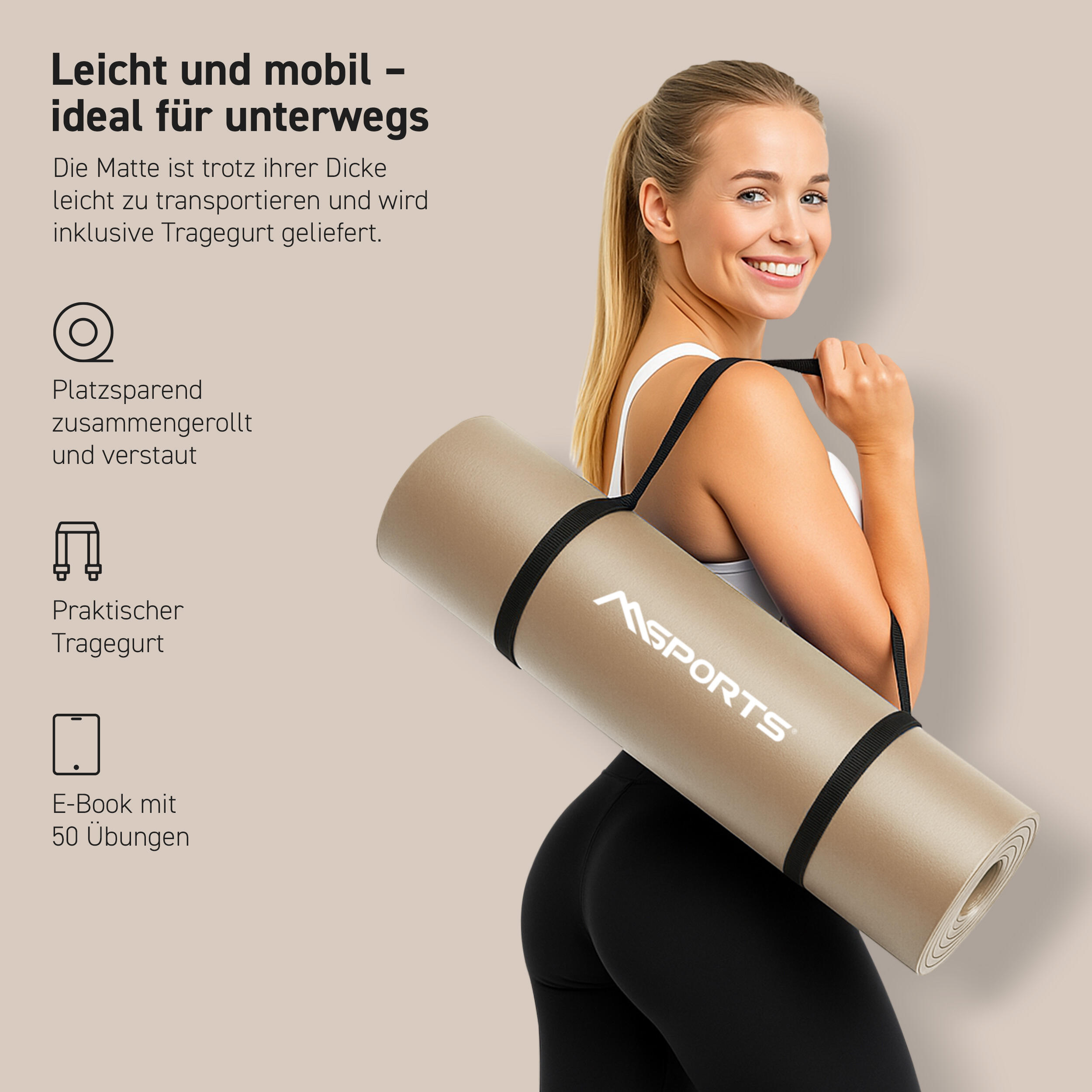 Gymnastikmatte Premium inkl. Gurt + Poster + Workout App / Hautfreundlich 3/8
