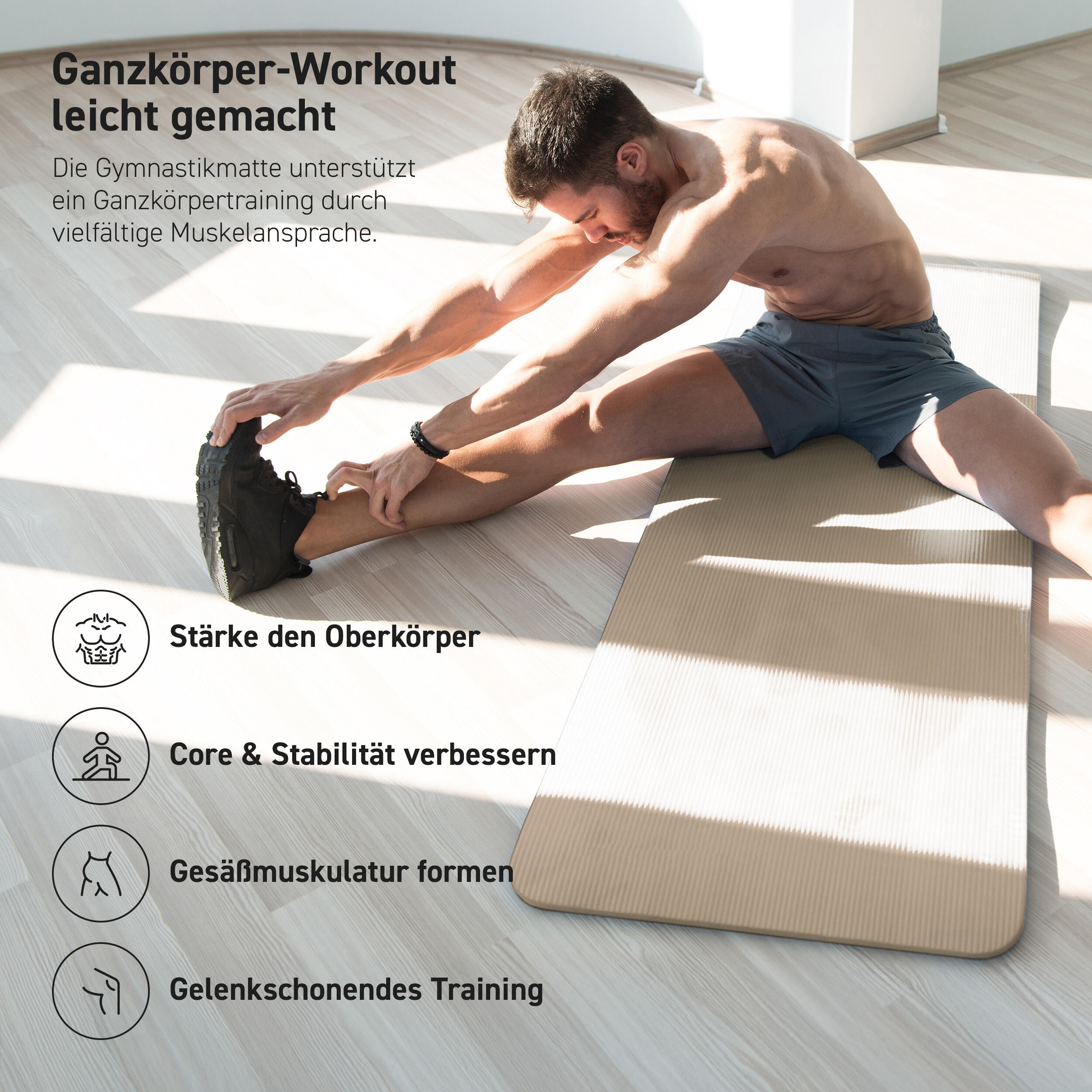 Gymnastikmatte Premium inkl. Gurt + Poster + Workout App / Hautfreundlich 6/8