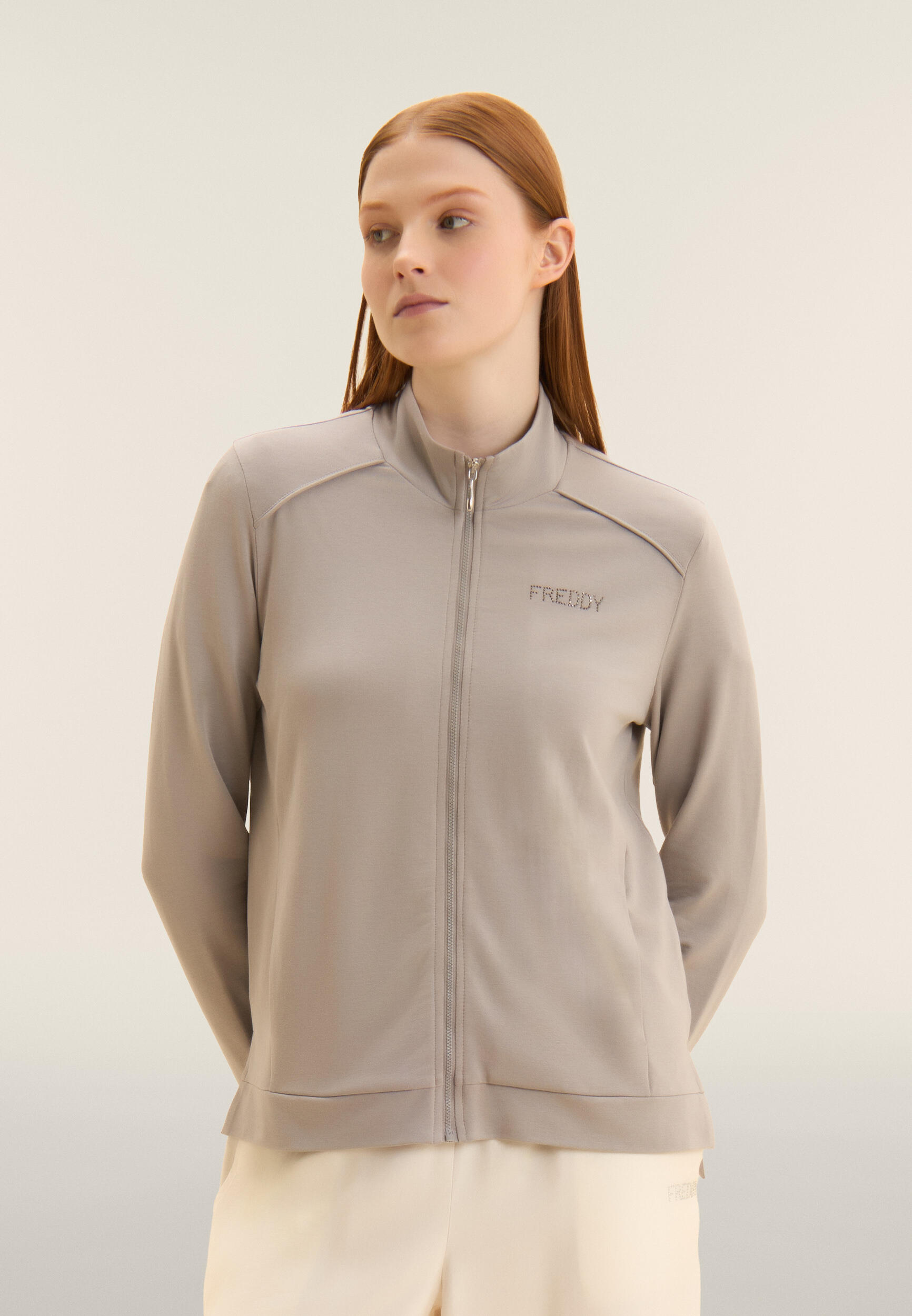 Felpa Zip e fondo asimmetrico con logo FREDDY in strass 2/4