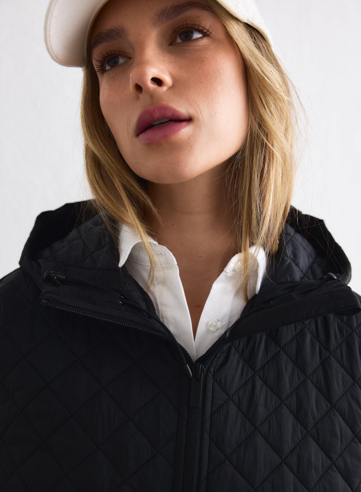 Anorak Mujer Acolchado Corto Repelente al Agua Reciclado 1/2 Cremallera Negro 5/6