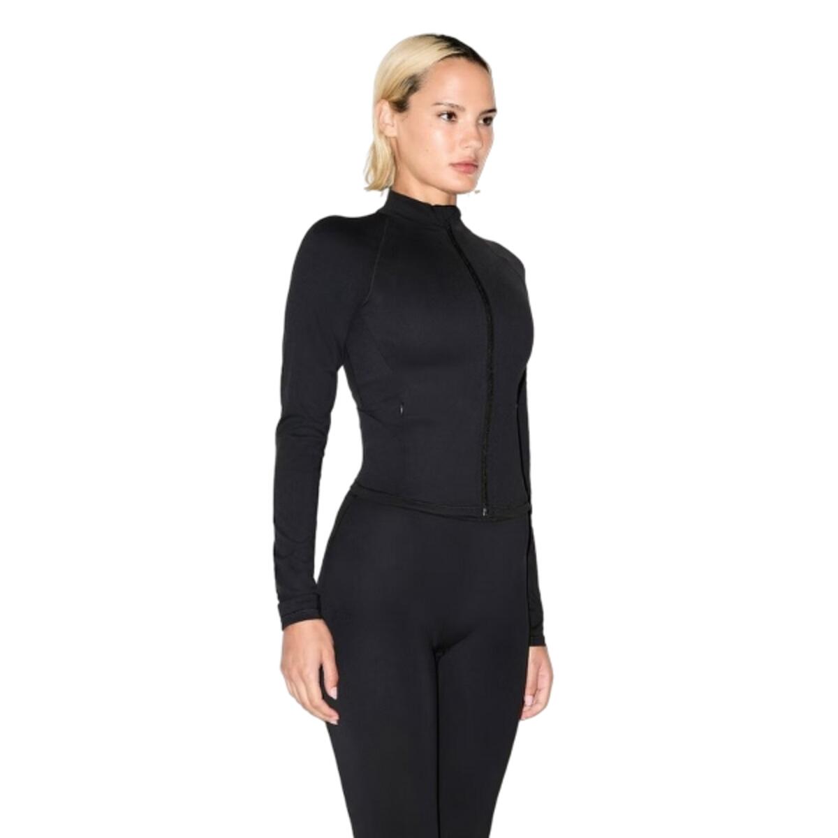 x SKIMS Women's Matte Mock Neck Full Zip Jacket Obsidian 3/5