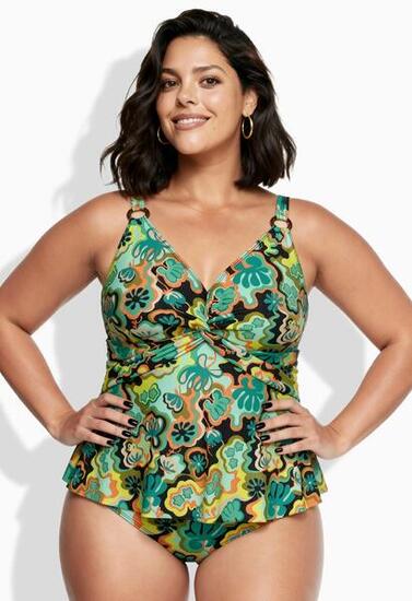 Femme Tankini motif bohème avec bonnets souples