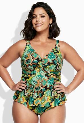 Femme Tankini motif bohème avec bonnets souples