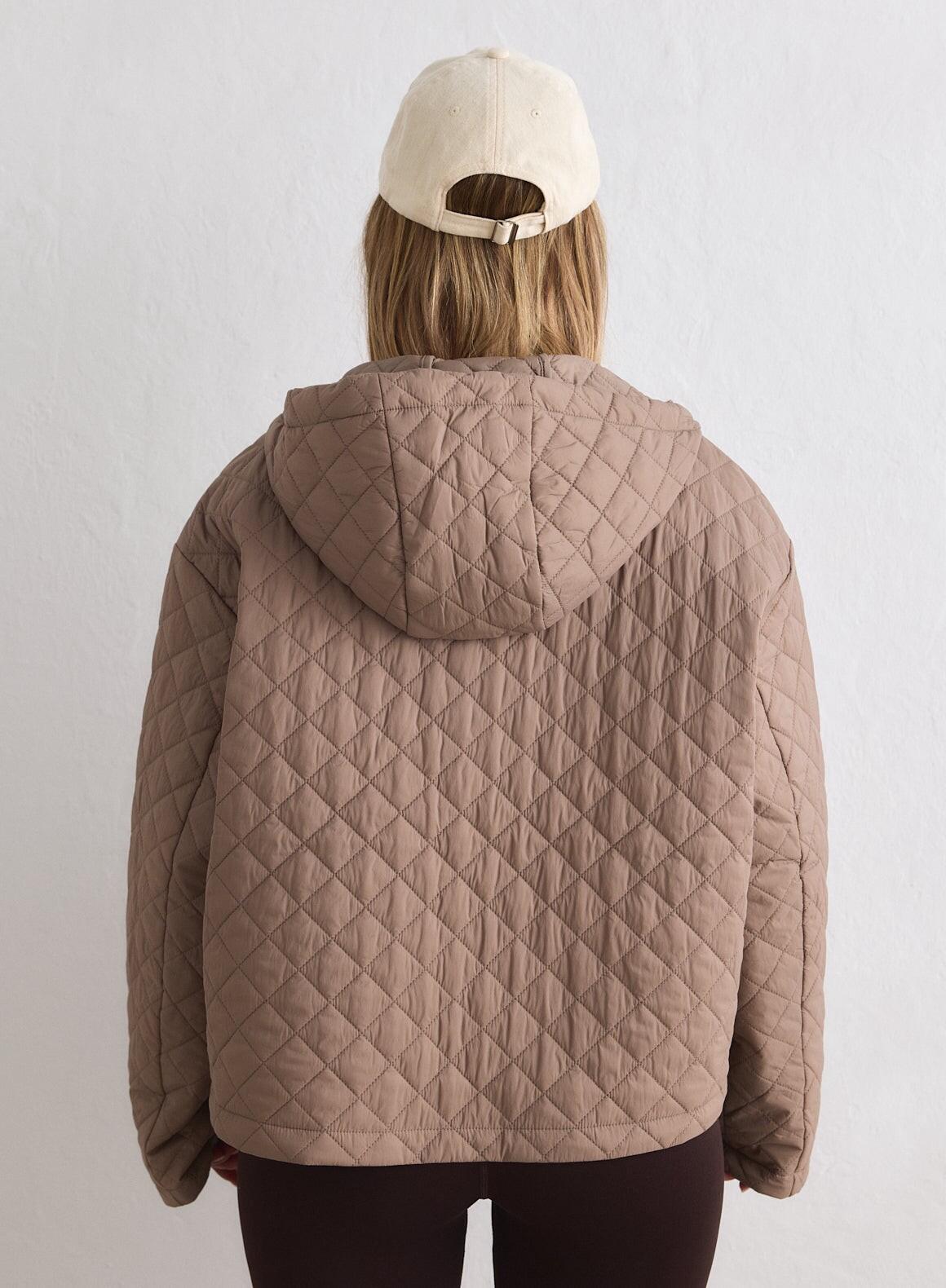 Anorak Mujer Acolchado Corto Repelente al Agua Reciclado 1/2 Cremallera Marrón 5/6