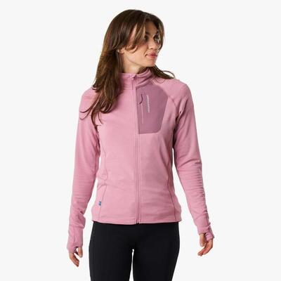 Dames hiking training sweater ademend ultra light tech midlayer full zip