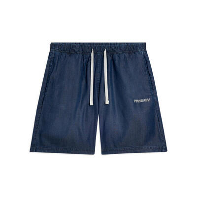 Pantaloni Corti in Chambray con Coulisse in Contrasto