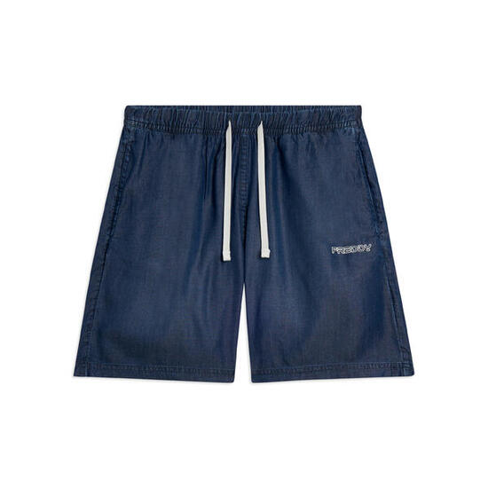 Pantaloni Corti in Chambray con Coulisse in Contrasto