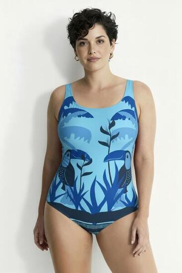 Femme Maillot de bain motif toucans sans bonnets souples décolleté rond