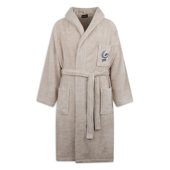 Accappatoio Beige in Spugna con Logo Ricamato e Tasche