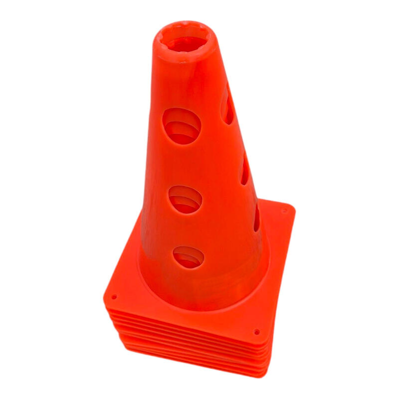 Set 10 conuri antrenament Sportech, 30 cm, cu găuri, portocalii