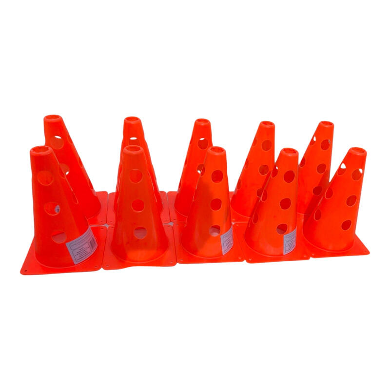 Set 10 conuri antrenament Sportech, 30 cm, cu găuri, portocalii