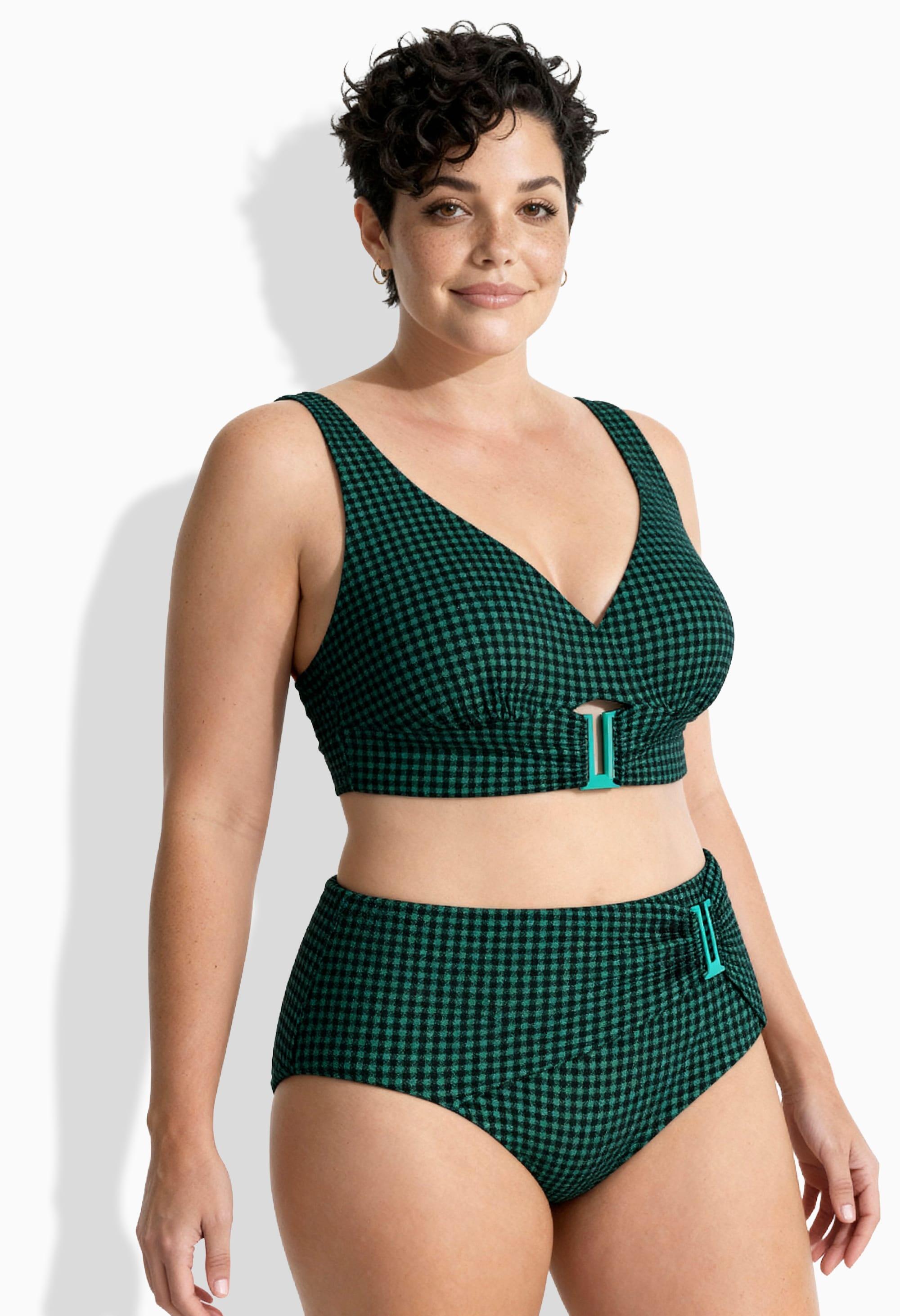 Dames Bikini ruiten zachte cups siergesp powermesh-voering 6/7