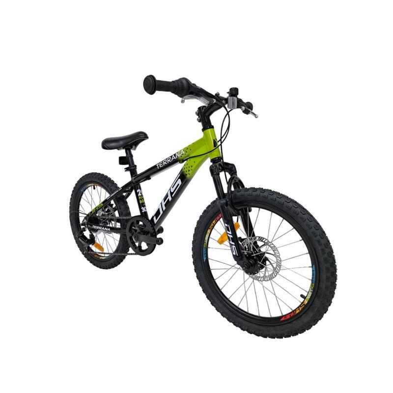 Bicicleta Copii Dhs Terrana 2023, model 2026 - 20 Inch, Negru-Verde