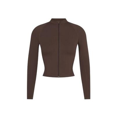 X skims women's matte mock neck full zip jacket dark sepia