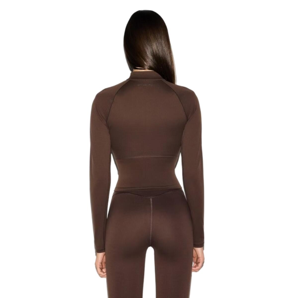 x SKIMS Women's Matte Mock Neck Full Zip Jacket Dark Sepia 4/5