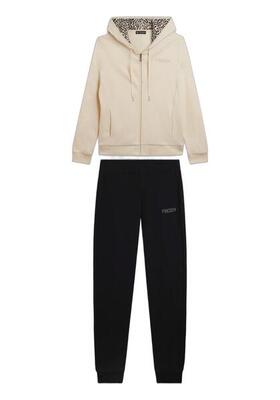 Jumpsuit met ritssluiting en capuchon met animalier voering