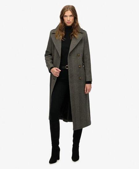 Manteau en Laine Mélangée à Double Boutonnage