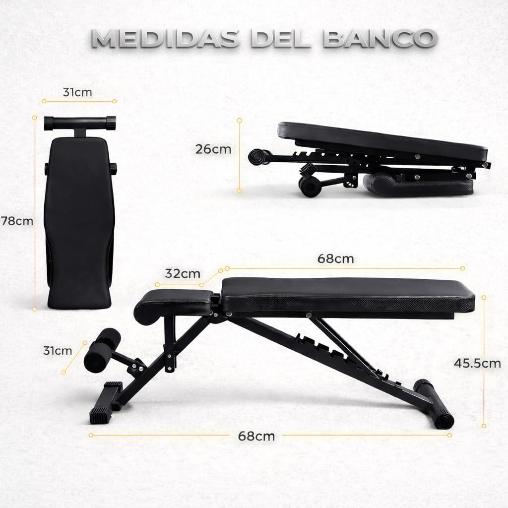 Banco Musculación Multifuncional Ajustable Plegable Carga Máxima 180 kg 2/6
