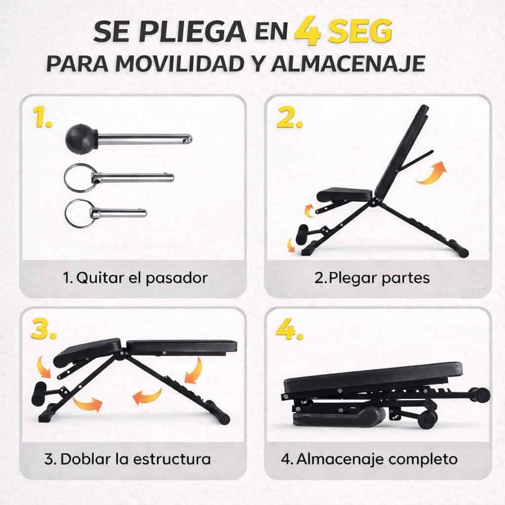 Banco Musculación Multifuncional Ajustable Plegable Carga Máxima 180 kg 4/6