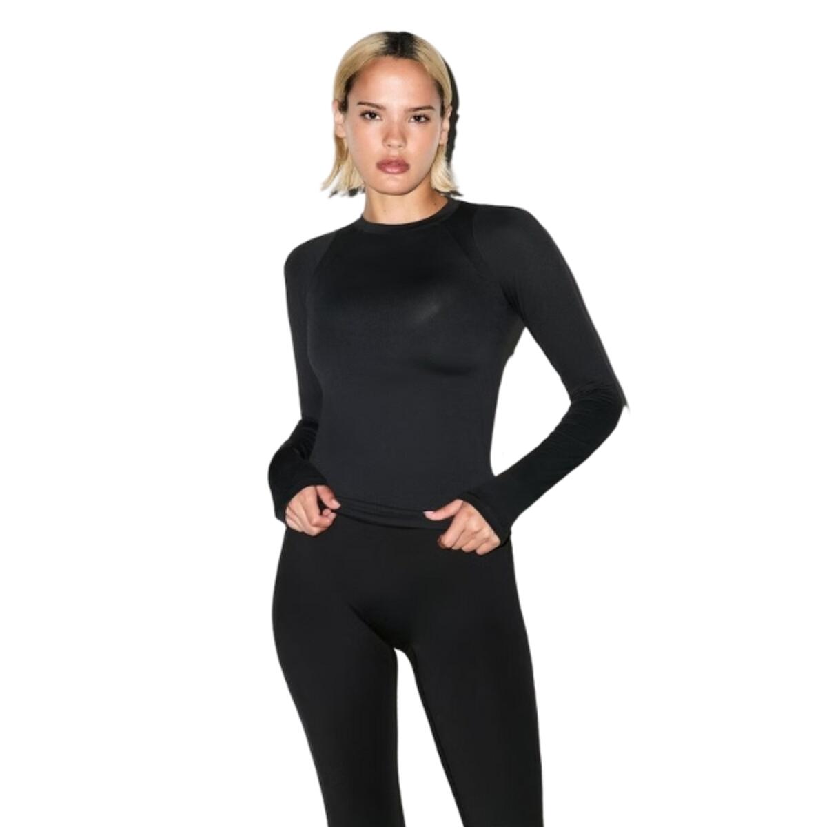 x SKIMS Women's Weightless Layers Mock Neck Long Sleeve Top Obsidian 2/5