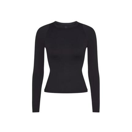 x SKIMS Women's Weightless Layers Mock Neck Long Sleeve Top Obsidian