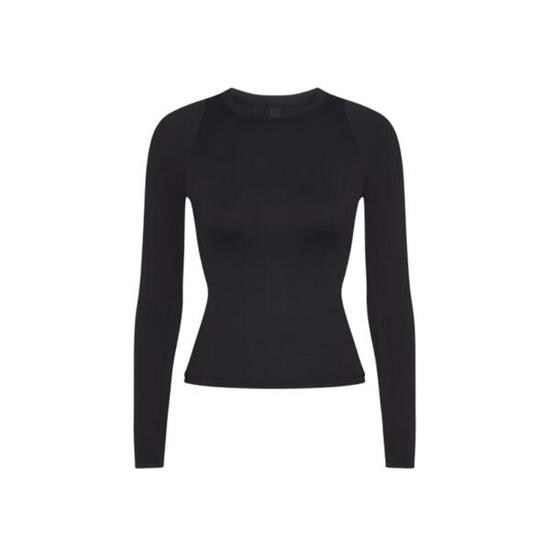 x SKIMS Women's Weightless Layers Mock Neck Long Sleeve Top Obsidian