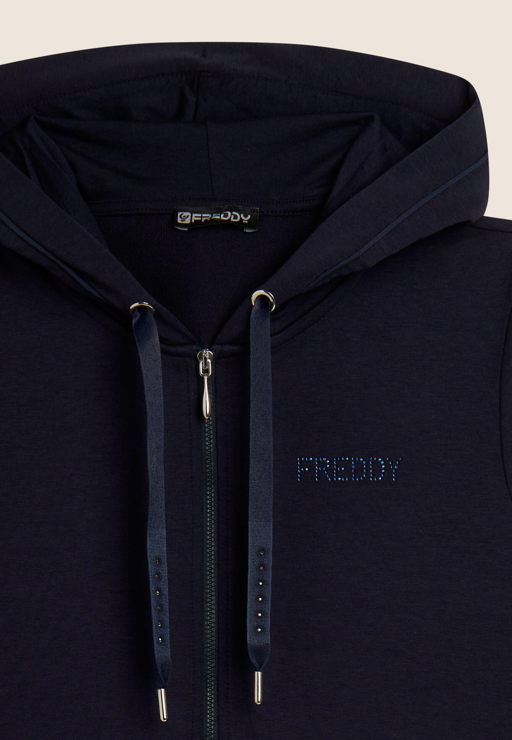 Felpa Cappuccio Zip con logo FREDDY in strass 3/3