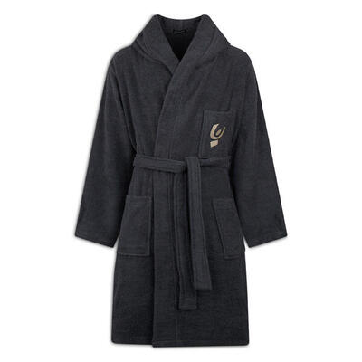 Accappatoio Grigio in Spugna con Logo Ricamato e Tasche